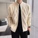 Men's Clothing Stand Collar Cardigan Knitted Jacket Spring And Autumn High End Plaid Sweater Jacket_viptrois.com