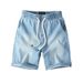 Men's Clothing 2024 New American Straight Jeans Men's Summer Thin Shorts Pure Cotton Casual Shorts Drawstring Loose Elastic Mid Length Pants_viptrois.com
