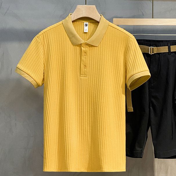 Men's Clothing 2024 New Pit Stripe Mercerized Knitted Polo Shirt Short Sleeved Summer Tops Lapel Men's T Shirt_viptrois.com