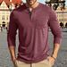 Cross-border Large-size American Men's Autumn Stretch Colored Cotton Casual Retro Simple Loose Henry Shirt Long-sleeved T-shirt_viptrois.com