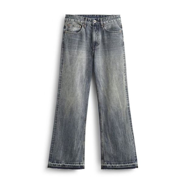 Distressed Washed Frayed Flared Jeans Men's Long Vibe Hippie Trend American Loose Wide-Leg Pants_viptrois.com