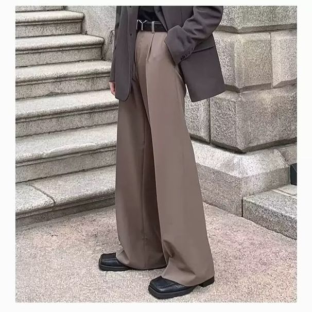 Men's Clothing New Spring And Autumn Drape Suit Pants Men's Straight Flared Casual Pants Style Suit Pants Men's Floor Length Pants Wide Leg Pants_viptrois.com