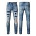 Men's Clothing ripped jeans high street fashion brand diamond jeans elastic slim fit pants_viptrois.com