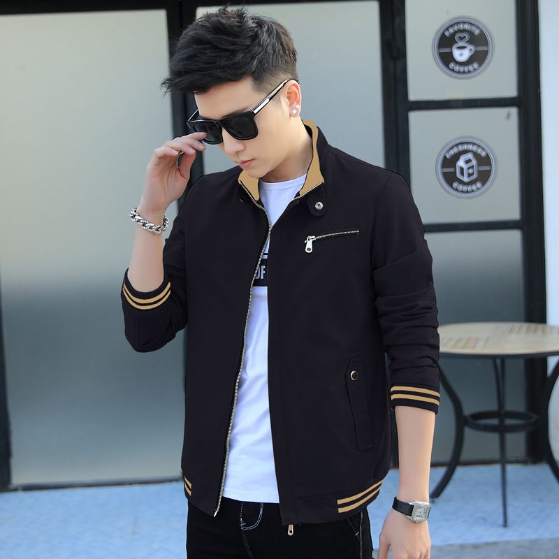 Men’s Slim-Fit Workwear Jacket – Korean Style Lightweight Cotton Coat With Stand Collar (Casual, Zipper Closure, Ribbed Hem, Urban & Outdoor)_viptrois.com