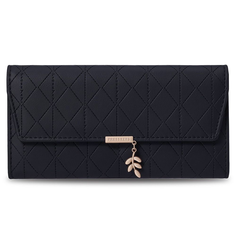 Wallet Card Cases Women's Wallet Long PU Plaid Large Capacity Ladies Three Fold Clutch Bag Leaf Pendant Wallet_viptrois.com