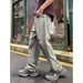 Men's Distressed Patchwork Baggy Jeans - Relaxed Fit Wide Leg Denim Pants With Contrast Applique_viptrois.com