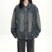 Men's Clothing American High Street Washed Distressed Tie Dye Workwear Denim Jacket For Men, Spring And Autumn, Loose Fit, Zip Up Coat._viptrois.com