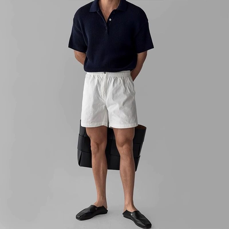 Men's Clothing White Straight Elastic Waist Casual Shorts Thin Four Point Pants Casual Commuting Wide Leg Pants_viptrois.com