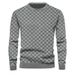 Men's Knitted Sweater Autumn Winter Heavyweight Jacquard Checkerboard Round Neck Casual Long Sleeve Top American Style_viptrois.com