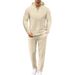 Men's Long Sleeve Two Piece Suit Hooded Waffle Knit Pants Autumn_viptrois.com