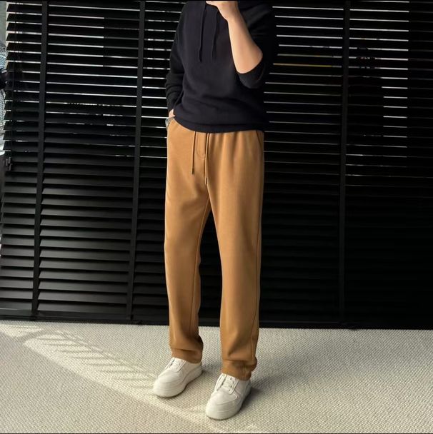Men's Winter Knit Dress Pants – Soft Polyester Trousers With Light Stretch – Mid-Rise Straight Fit – 3 Elegant Colors (Ivory, Gray, Amber)_viptrois.com