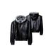 American Style Black Hooded Mountain Eagle Leather Coat Men Winter Fleece Lined Thickened Cool Fur Collar Cotton Jacket_viptrois.com