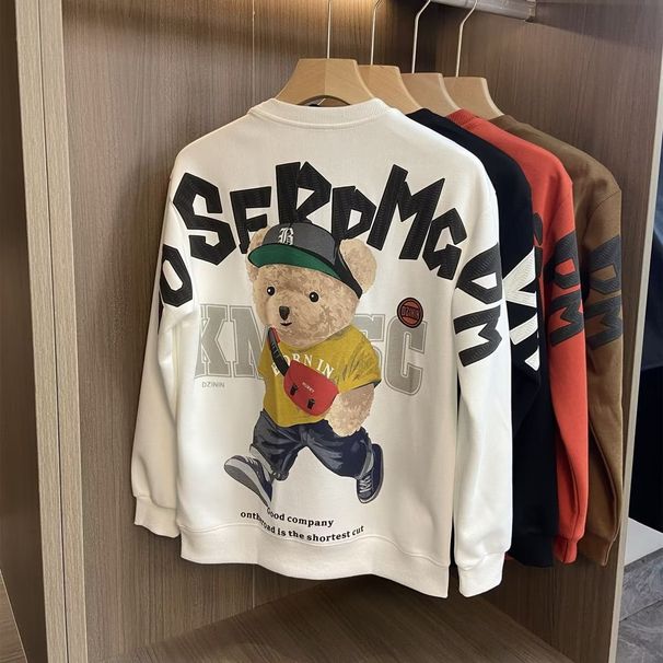 Men's Clothing Trendy Brand Sweatshirt 2025 Autumn New Bear Round Neck Long Sleeved Printed Jacket Couple Style High End Bottoming Shirt For Men_viptrois.com