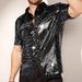 Men's Clothing New Style Personalized Trend Breathable Sequined Short Sleeved Shirt Collar Color Men's Clothing_viptrois.com