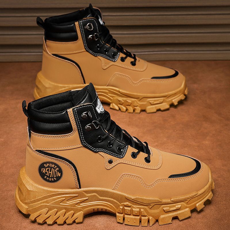 Men's Waterproof Slip-Resistant Work Boots High Top Casual Martin Boots For Outdoor Hiking Comfortable PU Leather Shoes_viptrois.com