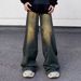 Autumn American Retro Distressed Wide Leg Jeans For Men, Loose Casual Straight Leg Trousers Trendy_viptrois.com