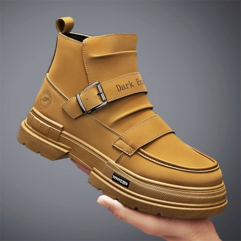 Men's Classic High-Top Martin Boots - Waterproof PU Leather, Slip-Resistant Rubber Sole, Comfortable Cushioning & Height Increase (3-5cm) - Casual_viptrois.com