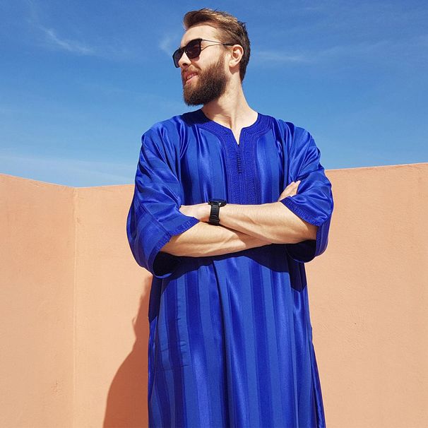 Men's Clothing New Clothing Striped Robe With Mid Sleeve Embroidery Saudi_viptrois.com
