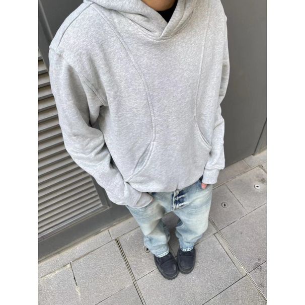 Men's Clothing Gray plus velvet thickened sweater hooded silhouette jacket deconstructed splicing solid color short hoodie for men and women_viptrois.com