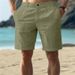Men's Cotton Linen Solid Color Button Beach Shorts Breathable Casual Outdoor Straight Leg Summer Shorts_viptrois.com