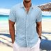 Men's Clothing Casual Loose Fit Short Sleeve Shirt Plaid Jacquard Design, Breathable & Lightweight Stylish Tops (White, Beige, Green, Yellow-Green)_viptrois.com