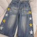 Men's High Waist Relaxed Fit Denim Shorts With Vintage Faded Starfish Print, Casual Wide Leg Cropped Beach Trousers_viptrois.com