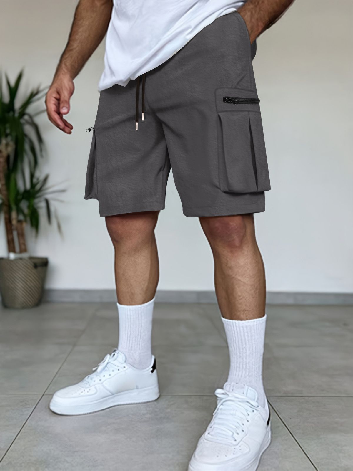 Men's Summer Outdoor Multi-Pocket Cargo Shorts Trendy Functional Loose Wide Leg Five-Point Drawstring mid Waist Polyester Shorts_viptrois.com