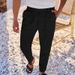 Men's Clothing New Cotton And Linen Loose Trousers Men's Straight Solid Color Casual Drawstring Trousers Men_viptrois.com