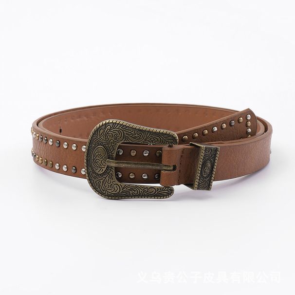 Supply of belts for women, three-piece set of hardware rivet belts for women, women's pin buckle belt customization_viptrois.com