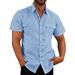 Men's Clothing Shirt Double Pocket Cotton And Linen Short Sleeved Shirt Casual Vacation Shirt 7 Colors_viptrois.com