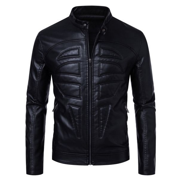 Men's Clothing New European Size Spring And Autumn Stand Up Collar Casual Men's Leather Business Leather Jacket Motorcycle Suit Coat_viptrois.com
