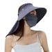 2024 New Sun Hat With Visor, Three-Piece Set, Summer Wide Brim Ice Silk Shawl, Face Mask, Sunshade, UV Protection_viptrois.com