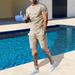 Spring And Autumn New Round Neck Shirt Short Sleeve Shorts Side Stripe Casual Fashion Men's 2 Piece Set_viptrois.com