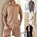 Men's Clothing Textured Vacation Shirt Casual Fashion Short Sleeved Shorts Suit_viptrois.com