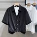 Men's Textured Short-Sleeved Shirt Summer Style Ice Silk High-End Drape Three Quarter Sleeve Sophisticated Mature Clothing_viptrois.com