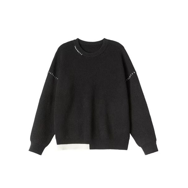 Autumn And Winter Sweater Men's Round Neck Casual Loose Knit Sweater Color Blocked Sweater_viptrois.com