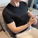 Summer New Men's Short Sleeve T-Shirt Ice Silk Thin Traceless Elastic Stripe Slim Sleeve Short Sleeve T-Shirt Men's Bottom Shirt_viptrois.com