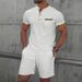 Men's Clothing Waffle Stand Collar Color Matching Short Sleeved Shorts Casual Suit_viptrois.com