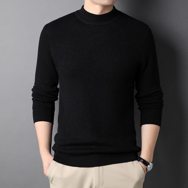 Semi-turtleneck Men's Slim-fit Sweater Men's Blue Bottom Sweater Men's Clothing_viptrois.com