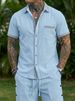 Men's Casual Short Sleeve Shirt & Shorts Set, Color Block Beachwear Summer Outfit For Vacation_viptrois.com