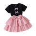 Kid's Clothing Summer Girl Suit Bow Print Short Sleeve Pink Puffy Skirt New Two Piece Suit_viptrois.com