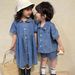 Children's Summer Denim Suits Boys 2025 New Baby Short Sleeved Summer Clothes Girls Dresses Siblings Clothes_viptrois.com