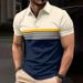 Men's Clothing Slim Fit Polo Shirt Ribbed Striped Lapel Button Solid Color Splicing T Shirt Top_viptrois.com
