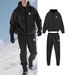 Men's Solid Color Fleece Hoodie & Jogger Set, Plush Lined Zip-Up Jacket With Matching Pants, Winter Loungewear_viptrois.com