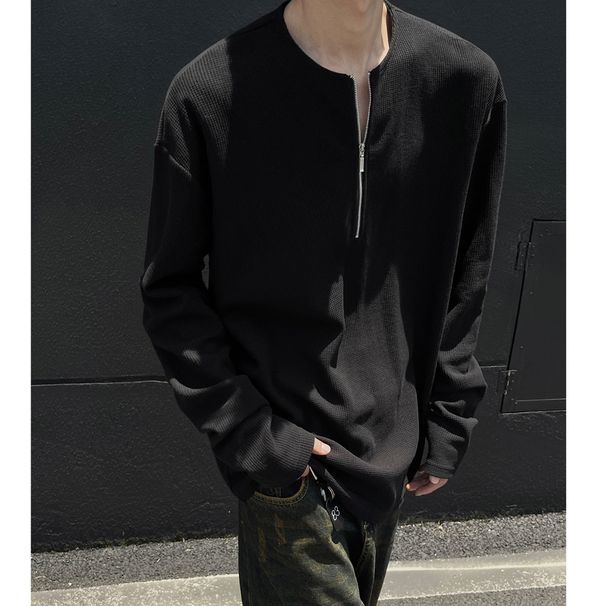 Unisex Autumn Couple Hoodie Long Sleeve Waffle Knit Pullover Loose Fit Casual T-Shirt (Black, Light Grey, Beige)_viptrois.com