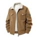 Men's Corduroy Jacket With Fleece Lining - Winter Workwear Coat, Thickened Polyester Utility Outerwear For Casual & Street Style (Black/Brown/Khaki)_viptrois.com