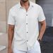 Men's Spring Solid Jacquard Short-Sleeve Shirt Classic Button-Up Open-Front Casual Top (Cotton Blend,Breathable Fabric, Lightweight & Versatile)_viptrois.com