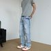 Men's Street Style Casual Ripped Straight Leg Jeans Loose Fitting Distressed Pants American Style Spring Summer_viptrois.com