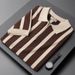 Half Zipper Striped Polo Shirt Light Mature Style Summer Men's Short Sleeved T Shirt Trendy Korean Version Knitted Casual Half Sleeves_viptrois.com