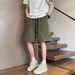 Men's Military Green Cotton Cargo Shorts Summer Loose Straight Leg Casual Mid-Length Pants With Large Pockets Wide Leg Five Point Bottoms_viptrois.com